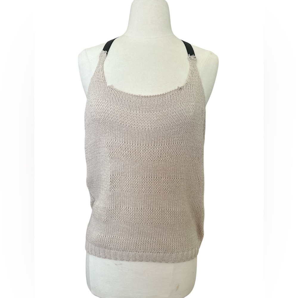 Millau Beige Knit Tank Top with Black Straps